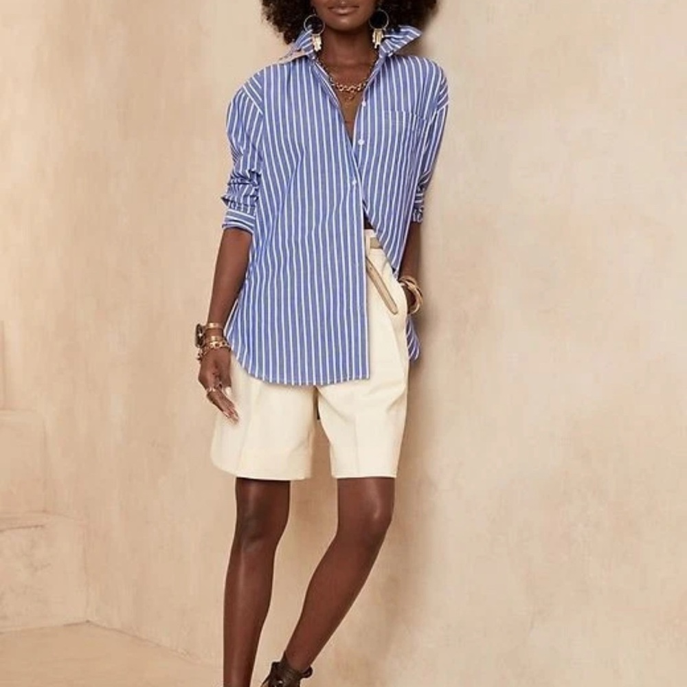NWOT Banana Republic Oversized Blue Striped  Poplin Shirt sz XS